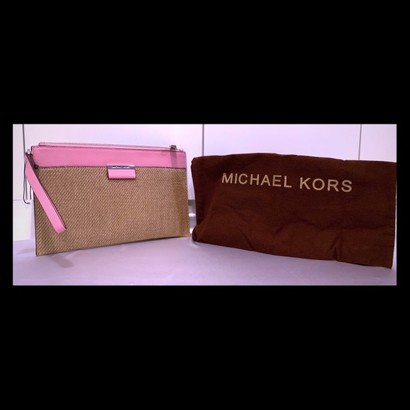 Authentic Michael Kors Leather Trim Clutch - Picture 1 of 3